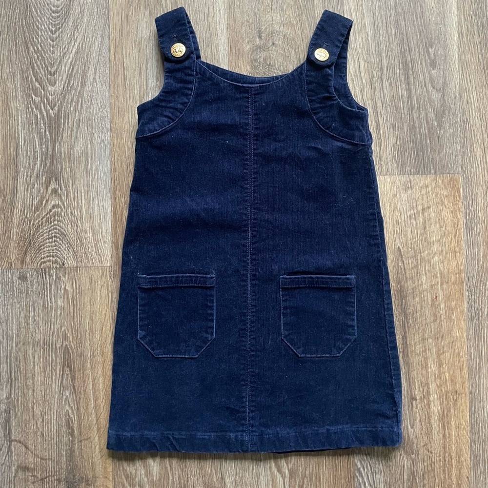 Brooks Brothers Girls 6 Navy Corduroy Jumper Dress Gold Button